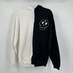 Unxpectd Men Skull Hoodie Size XL Black White Colorblock Streetwear Graphic Edgy
